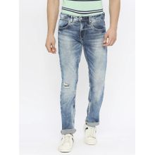 Spykar Men Mid Blue Cotton Regular Fit Mildly Distressed Mid Rise Jeans-(Rover)