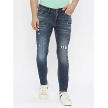 Spykar Men Dark Blue Cotton Slim Fit Mildly Distressed Mid Rise Jeans-(Kano)