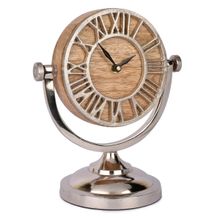 Manor House House Eham Table Clock 9.5 inches Tall Nickel & Wood Finish