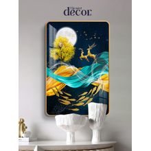 The Next Decor Golden Harmony Deer Wood Glass Finish Wall Art