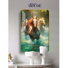 The Next Decor Wild Waterscape Horses Wood Glass Finish Wall Art