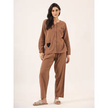 SANSKRUTIHOMES Brown Color Solid Women Pure Cotton Top & Pyjama Night Suit (Set of 2)