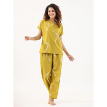 SAY Mustard Color Printed Women Pure Cotton Top & Pyjama Night Suit (Set of 2)