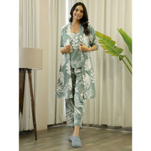 SAY Green Color Printed Women Pure Cotton Top & Pyjama with Jacket (Set of 3)