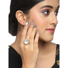 VIRAASI Rhodium Plated AD and CZ Studded Silver Adjustable Finger Ring for Women