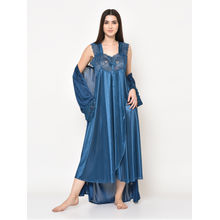 Da Intimo Long Nightdress & Full Sleeves Robe - Blue