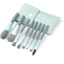 Kazarmaa Makeup Brush With Lether Bag Storage Blue - Set Of 8