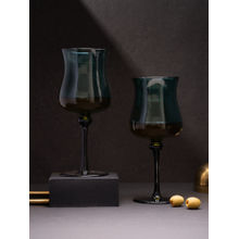 Car-O-Bar Ebony Wine Glass Handcrafted Premium Glasses 240Ml (Pack Of 2)