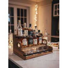 Car-O-Bar Premium Wooden Serving Rack 3-Tier Countertop Wine & Whiskey Rack Min Bar