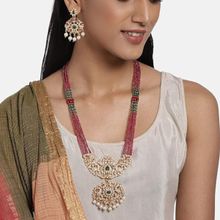 Accessher Ruby Matte Gold-Plated Polki Beaded Handcrafted Jewellery Set For Women