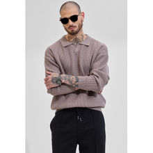 Snitch Mauve Textured Full Sleeves Relaxed Casual Sweaters