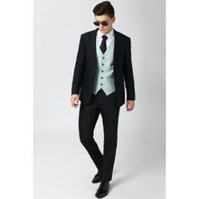 Peter England Men Black Solid Slim Fit Formal Three Piece Suit (set Of 3)