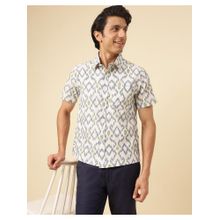 Fabindia Men White Cotton Collar Neck Printed Ikat Shirt
