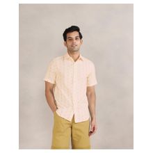 Fabindia Men White Cotton Collar Neck Woven Ikat Shirt