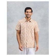 Fabindia Men Beige Cotton Collar Neck Printed Ikat Shirt