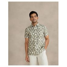 Fabindia Men Olive Cotton Collar Neck Printed Ikat Shirt