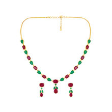 Peora Multi-Color Faux Ruby and Emerald Studded Gold Plated Jewellery Set