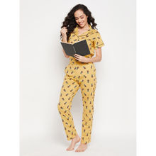 Clovia Tutti Fruity Button Me Up Shirt & Pyjama Set In Yellow - Cotton