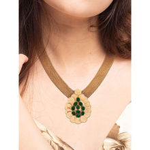 Suhani Pittie Gold coin neckpiece with teardrop pendant and green crystals