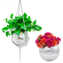 Ecofynd 6 Hanging Disco Ball Glass Planter with Macrame Plant Hanger White