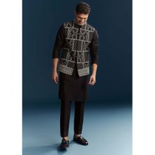 KALKI FASHION Men Black Mandarin Neck Kurta Jacket With Pant