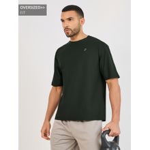 Styli Elevate Men Gren Crew Neck Reflective Logo Oversized Longline T-Shirt