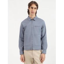 United Colors of Benetton Men Blue Regular Fit Solid Washed Cotton Twill Jacket