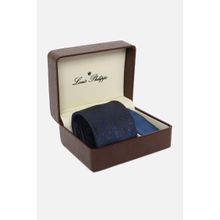 Louis Philippe Mens Navy Blue Embroidered Tie and Pocket Square