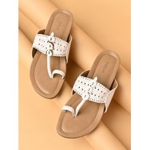 ROCIA By Regal White Women Patent Flat Kolhapuris