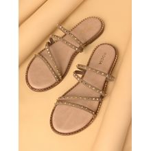 ROCIA By Regal Taupe Women Strappy Studded Flats