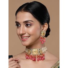 Dugran By Dugristyle Peach & Pink Necklace with Earring Jewellery Set Kundan & Pearls