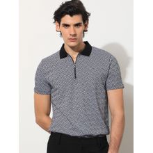 RARE RABBIT Cabetta Black Jacquard Polo T-Shirt with Zip Detail