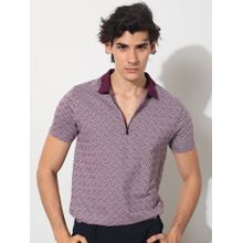 RARE RABBIT Cabetta Purple Jacquard Polo T-Shirt with Zip Detail