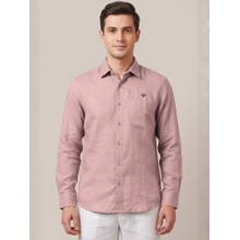 LINENWEAR Pink Self Design Full Sleeve Casual Shirt