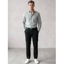 LINENWEAR Pure Linen Grey Solid Comfort Casual Full Sleeve Shirt for Men