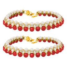 Peora Traditional Jewellery Gold Plated Kundan Faux Bead Fancy Payal Anklet (Red) (PF25AL599R)