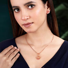 Peora Rose Gold Plated Cubic Zirconia Studded Round Shape Pendant Chain and Earrings