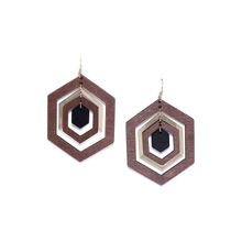 Priyaasi Brown & Gold-Toned Handcrafted Wooden Geometric Drop Earrings
