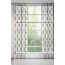 GM White Damask Brown Sheer Door Curtains (Pack of 2) (7 Feet)