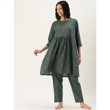 Clt.s Printed Green Kurti and Pyjama (Set of 2)