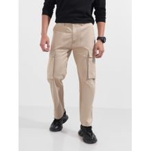 The Indian Garage Co Men Relaxed Fit Solid Mid-Rise Beige Cargo