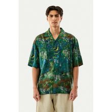 Snitch Green Abstract Half Sleeves Boxy Resort/Vacation Shirt for Men