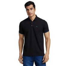 Park Avenue Black Slim Fit Solid Polo T-Shirt