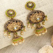 Priyaasi Green Kundan Beads Gold Plated Jhumka Earring
