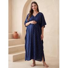 Secret Wish Navy Blue Secret Wish Navy Blue Polka Dots Rayon Maternity Kaftan
