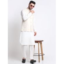 Kraft India Men Cotton White Pathani Kurta & Salwar with Embroidered Nehru Jacket (Set of 3)
