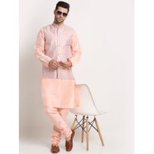 Kraft India Men Peach Kurta & Churidar with Thread Work Pink Nehru Jacket (Set of 3)
