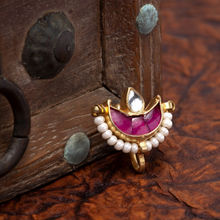 PANASH Gold-plated White Kundan-studded Nose Pin