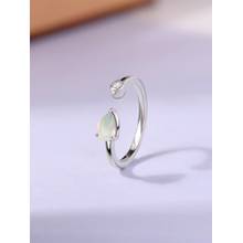 Ornate Jewels 925 Silver Rhodium Plated Natural Ethiopian Opal Adjustable Ring for Women & Girls