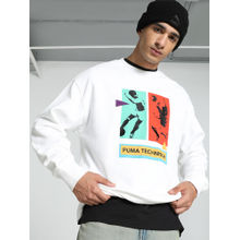 Puma GRAPHICS Technisch Men White Relaxed Fit Crew-Neck Sweatshirt